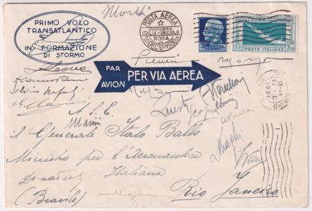 Italy 1930 Balbo Transatlantic Squadron Rome - Rio, Signed by Pilots