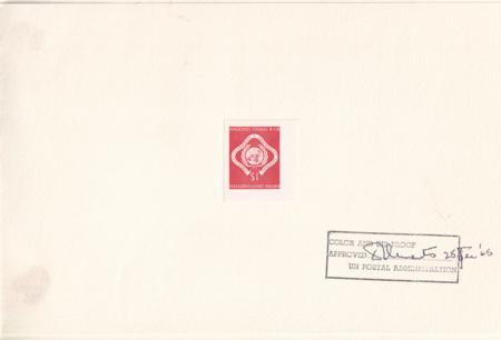 UN #11BD Stamps And Covers Mint XF Die Proof In Enschede Folder Approved + Dated Dec. 28th, 65 For 5th Printing