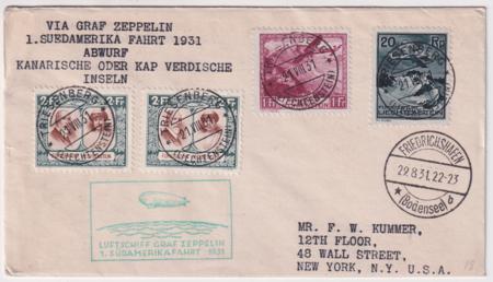 Liechtenstein 1931 First South American Flight , Drop in Cape Verde
