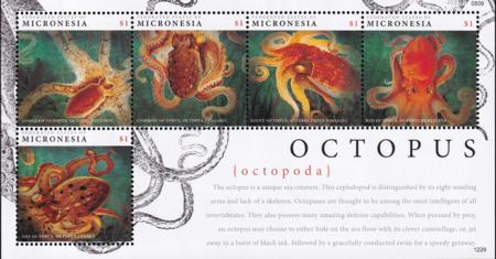 US 999 Trust Territories Micronesia NH VF Octopus Sheet Of 5