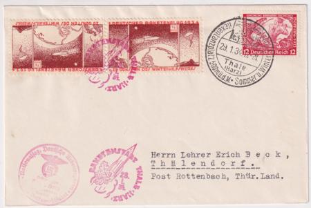 Germany 1934 Rocket Post cover with 2 perfed 1/2 m Rocket Mail Vignettes