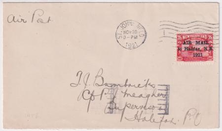 Newfoundland 1921 Airmail Cover with C3