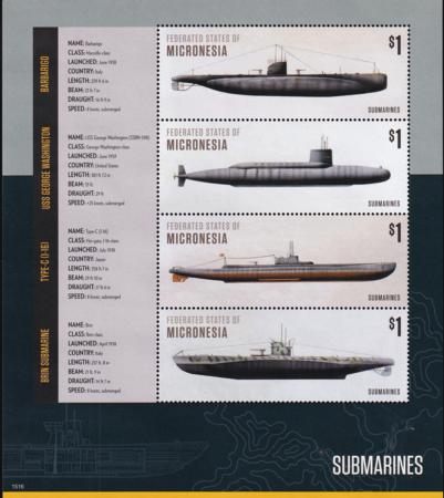 US 1163 Trust Territories Micronesia NH VF Submarines Sheet