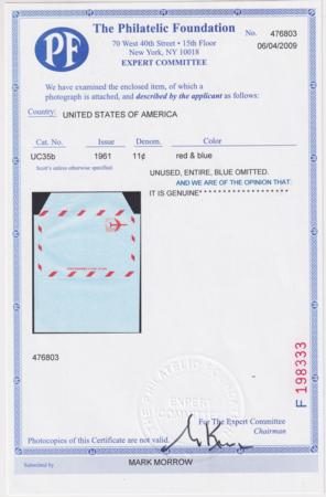 US UC35b Postal Stationary var  - missing blue.
