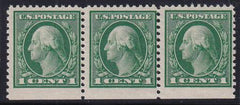 US 498F Washington / Franklin Mint H NH F-VF Bottom Wide Margin Strip Of 3 From Booklet Pane PFC Cert.