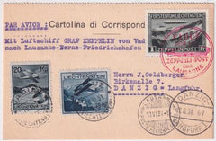 Liechtenstein 1931 Vaduz -Lausanne Flight Card with C2, C4 & C7