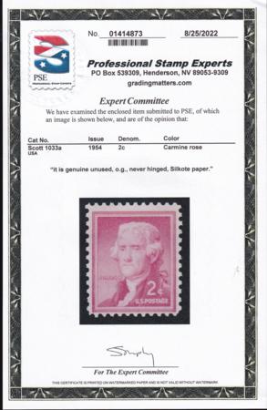 US 1033a Mint NH F-VF Silkote Paper PSE Cert