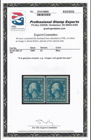 US 355 Washington / Franklin H F+ Line Pair New BSE Cert