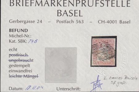 Switzerland 22 SBK 24B Used XF-SUP 4 Fl, Large Margins Around Swiss Cert. Beautiful!