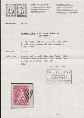 Switzerland 17 SBK 24A Used XF On Piece, Nect Grid 4 Fl, Large Margins Around - Fresh, Rellstab Cert.