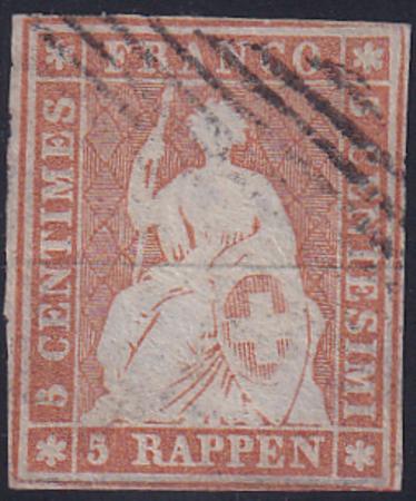 Switzerland 14 SBK 22Aa Used VF 4 Fl, Margin Around All But LR Corner. Rich Color, Light Cancel