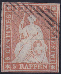 Switzerland 14 SBK 22Aa Used VF 4 Fl, Margin Around All But LR Corner. Rich Color, Light Cancel