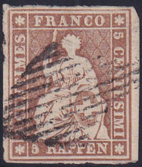 Switzerland 24 SBK 22C Used XF 4 Fl, Large Margins Around NICE ChocolateBrown Shade, Swiss Cert.