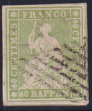 Switzerland 29 SBK 26c Used XF-SUP 4 FL, Very Large Margins Around Yellow Green Shade. Spectacular!