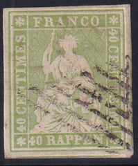 Switzerland 29 SBK 26c Used XF-SUP 4 FL, Very Large Margins Around Yellow Green Shade. Spectacular!