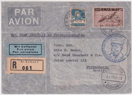 Switzerland 1933 First South America Flight Cover