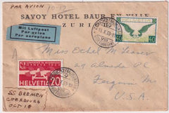 Switzerland 1933 Cover  to USA Marked SS Bremen Cherbourg