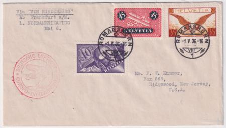 Switzerland 1936 1st North America Flight Cover