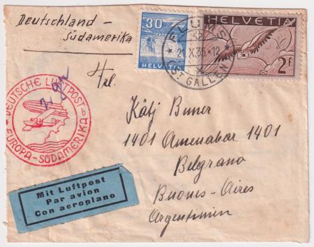 Switzerland 1935 15th South America Flight Cover