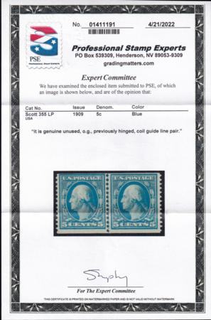 US 355LP Washington / Franklin Mint LH F-VF Line Pair PSE Cert