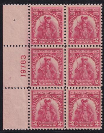 US 657 NH F-VF Plate Block Nat. Perf Dimples