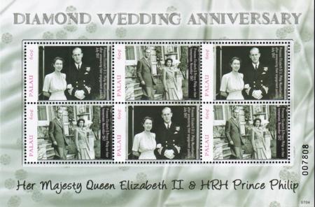 US 890a Trust Territories Palau NH VF QE II's 60th Anniversary M/S Of 3 Pairs