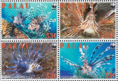 US 992 Trust Territories Palau NH VF Red Lionfish WWF Block Or Strip Of 4