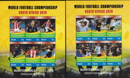 US 1021-22 Trust Territories Palau NH VF World Cup Sheet Set