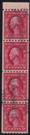 US 411 Washington / Franklin Used VF Strip Of 4 With Paste-Up Tab At Top