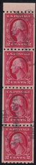 US 411 Washington / Franklin Used VF Strip Of 4 With Paste-Up Tab At Top