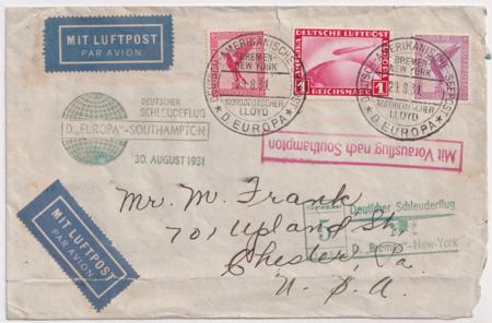 Germany 1936 Catapult Flight, Europa, Round Trip