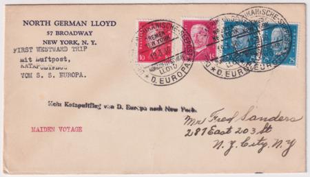 Germany 1930 Catapult Cover, Europa - New York, Maiden Voyage