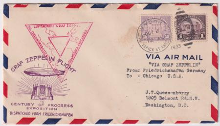 US 1933 Zeppelin Chicago Flight from Friedrichshafen
