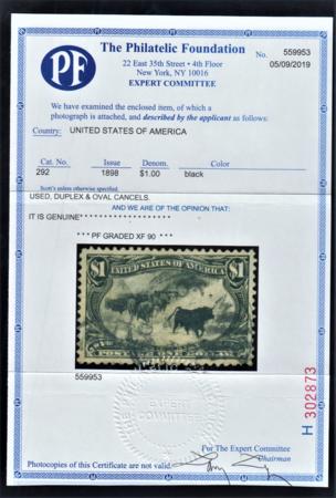 US 292 Early Commemoratives XF Used Large Margins PSE + PF XF-90 Certs