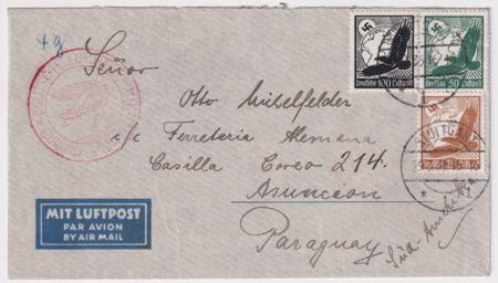 Germany 1935 Commercial Catapult Flight Cover to Paraguay