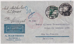 Germany 1935 Commercial Catapult Flight Cover to Rio with Perfins