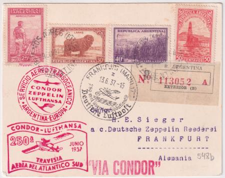 Argentina 1937 Lufthansa Flight Card