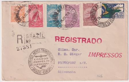 Brazil 1936 Hindenburg 3rd  South American Flight Cover