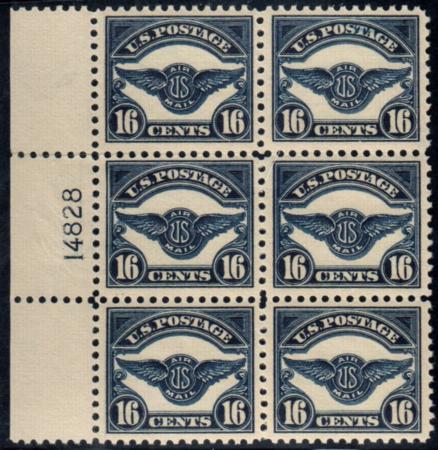US C5 Airmail F-VF+ Mint NH Plate # Block