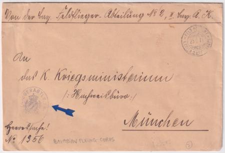 Germany 1915 Bavarian Flying Corps. Cover with Feldpost Cancel