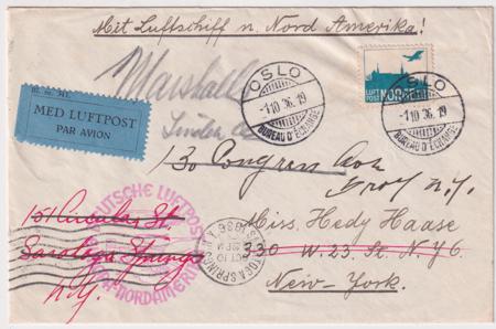 Norway 1936 10th North American flight to NY
