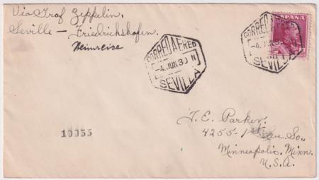 Spain 1930 Zeppelin South America Return Flight