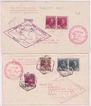 Spain 1930 Two Zeppelin  So. Am. Cover and Card, Seville-Lakehurst