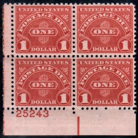 US J87 Postage Dues XF NH Plate # Block