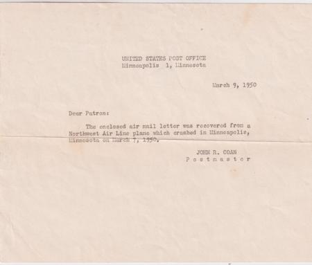 US 1950 Washington to Minneapolis Crash Cover