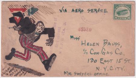 US 1918 C2 on Washington DC to NY First Flight, Hand Drawn Cachet