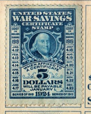 US WS4 F-VF Sound, Affixed to Pos. 1 of VF War Savings Certificate