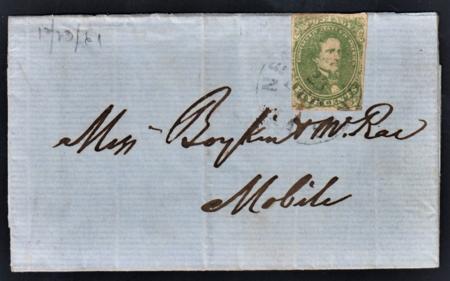 US Back Of Book - Confederate States of America 1 3 1/2 Margins F - VF Lightly Cancelled on Folded Outer Enclosure - Very Fresh!