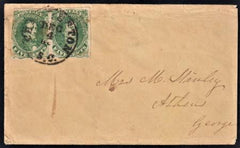 US Back Of Book - Confederate States of America 1b Dark Green Pair on Cover Charleston, SC to Athens, GA