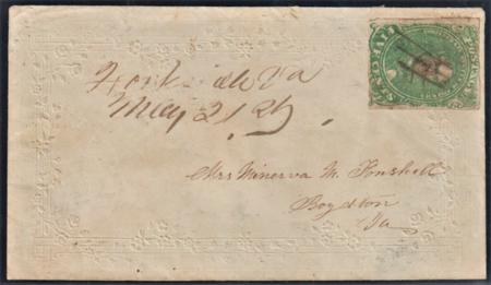 US Back Of Book - Confederate States of America 1 Stamp+Cover, Pen Cancelled with Matching m/s on Small Ladies Embossed Cover